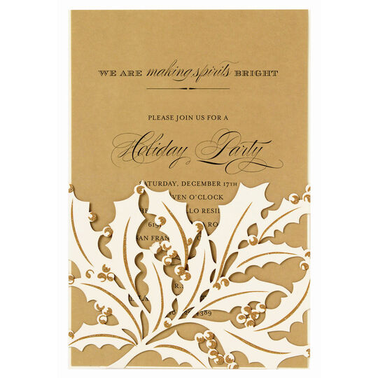 Ivory Holly Leaf Die-cut Pocket Invitations